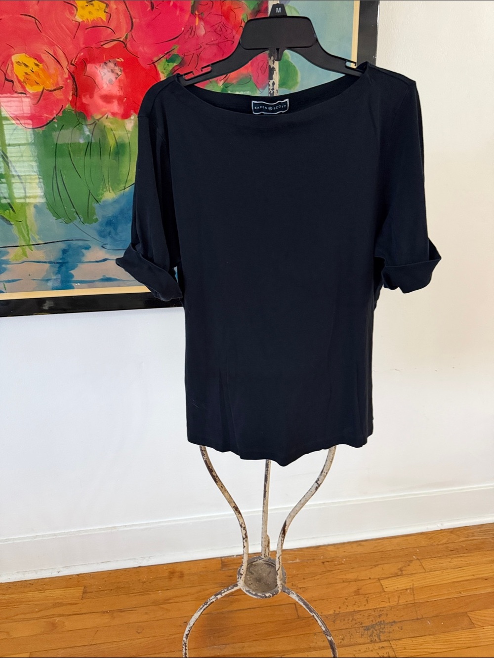 Karen Scott Black Short-Sleeve Boatneck Top